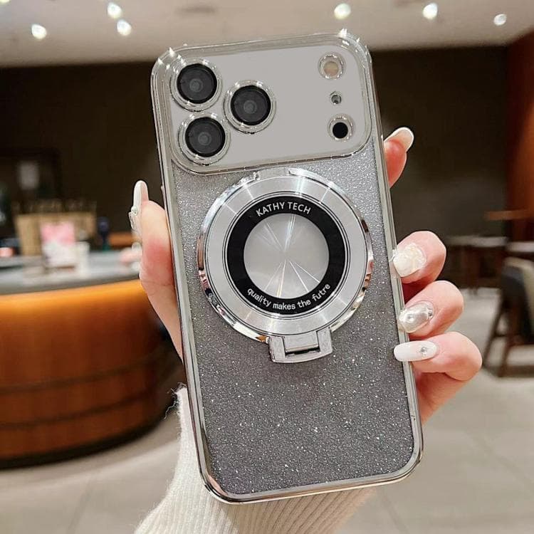 For iPhone 17 Pro Max Electroplated Holder Gradient Glitter MagSafe Phone Case(Silver) - Immagine 1