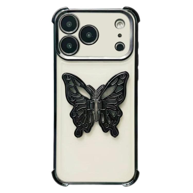 For iPhone 17 Pro Max Electrpolated 3D Butterfly Holder TPU Phone Case(Black) - Immagine 1
