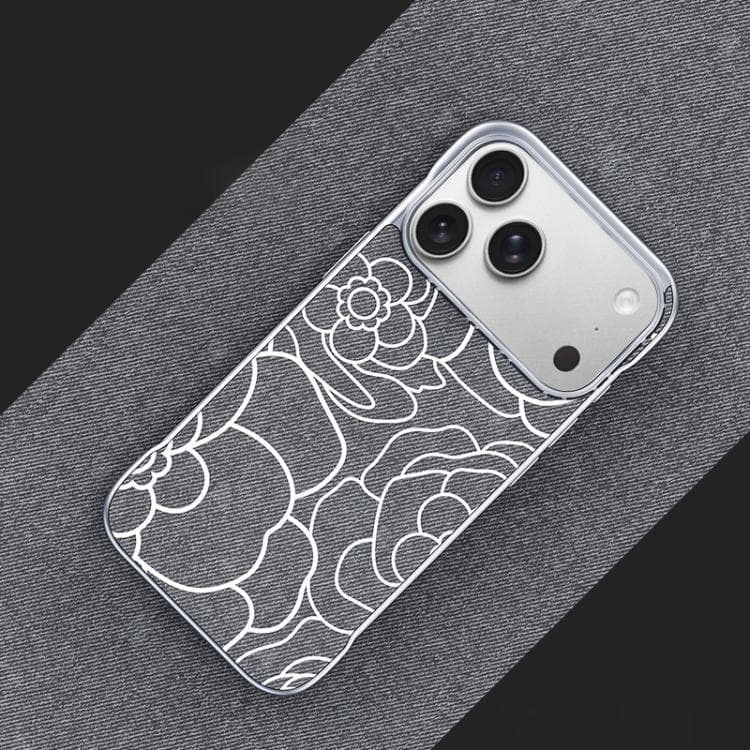For iPhone 17 Pro Max Embossed Camellia Flower Linen Fabric Magnetic Half Coverage Phone Case(Titanium Gray) - Immagine 1