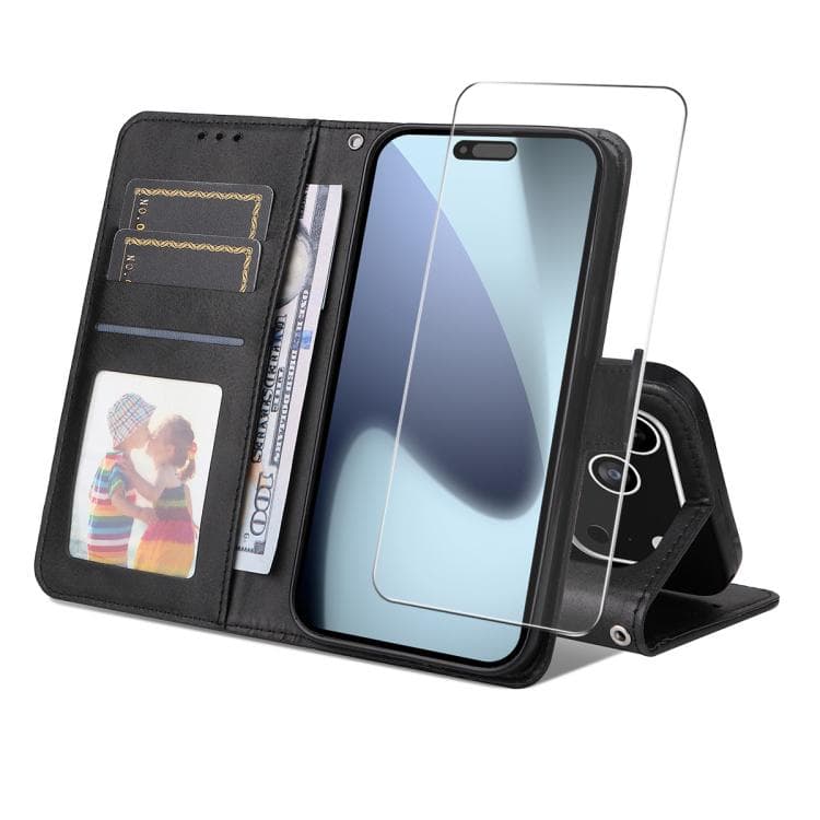 For iPhone 17 Pro Max ENKAY Card Wallet Calf Texture Leather Phone Case with Thickened Glue No White Edge Film(Black) - Immagine 1