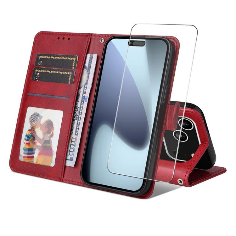 For iPhone 17 Pro Max ENKAY Card Wallet Calf Texture Leather Phone Case with Thickened Glue No White Edge Film(Red) - Immagine 1