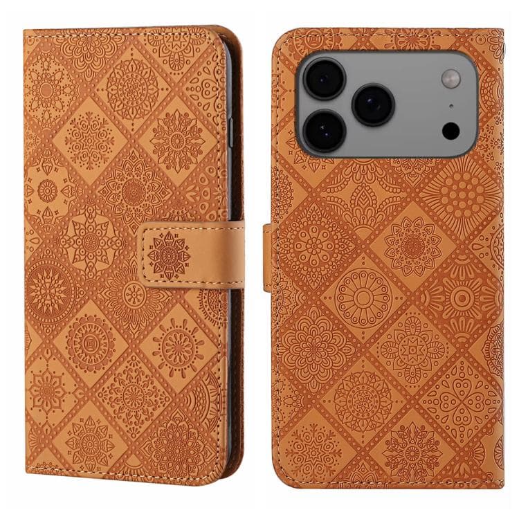 For iPhone 17 Pro Max Ethnic Style Embossed Pattern Leather Phone Case(Brown) - Immagine 1