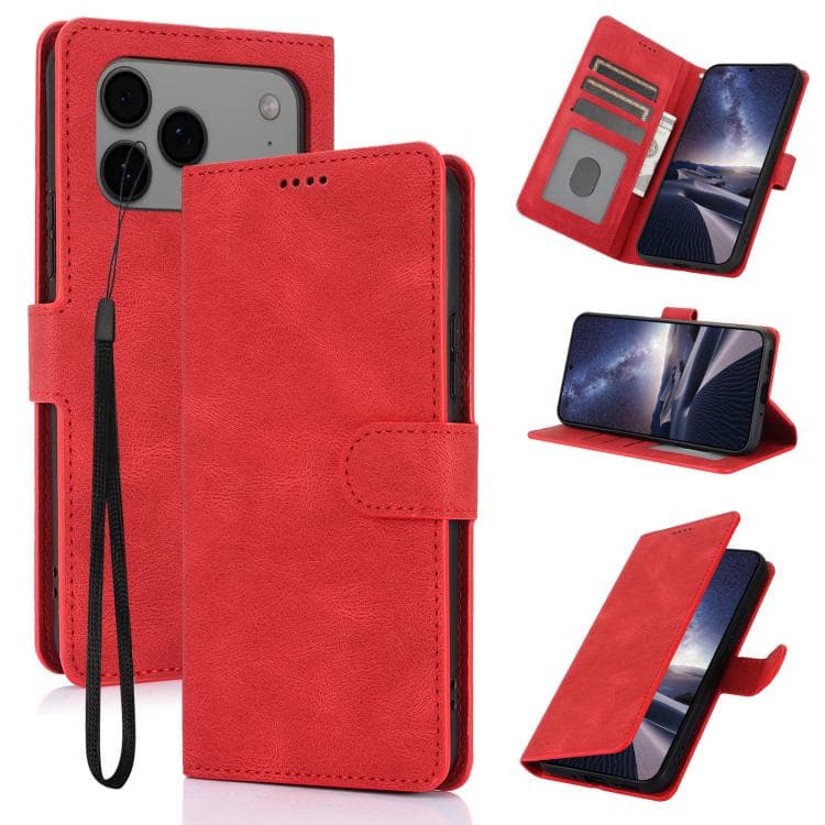 For iPhone 17 Pro Max Fantasy Skin-feel Calfskin Texture Leather Phone Case(Red) - Immagine 1