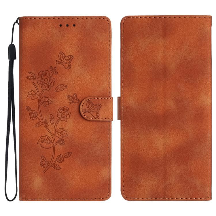 For iPhone 17 Pro Max Flower Butterfly Embossing Pattern Leather Phone Case(Brown)