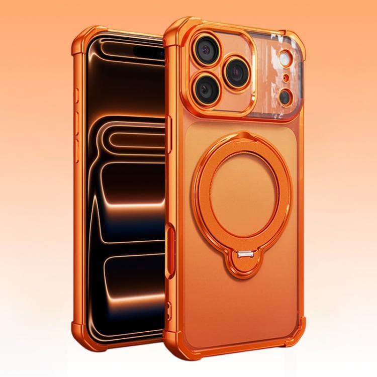 For iPhone 17 Pro Max Four-Corner Airbags Shockproof Rotation Holder Magnetic Phone Case(Orange) - Immagine 1