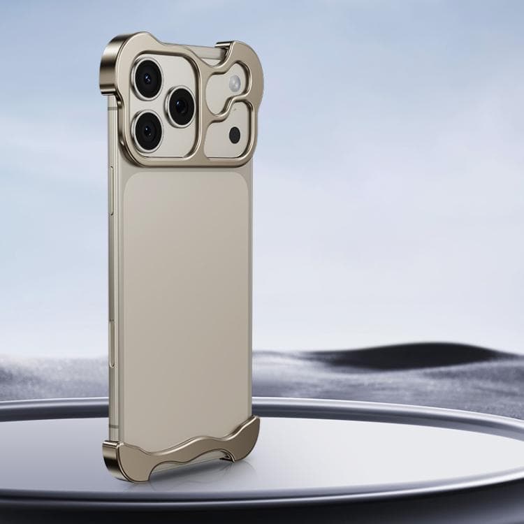 For iPhone 17 Pro Max Frameless Metal Corner Pad Phone Case with Lens Film(Titanium) - Immagine 1