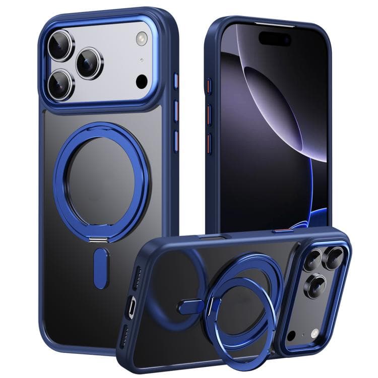 For iPhone 17 Pro Max Frosted 360 Degree MagSafe Magnetic Holder Phone Case(Blue) - Immagine 1