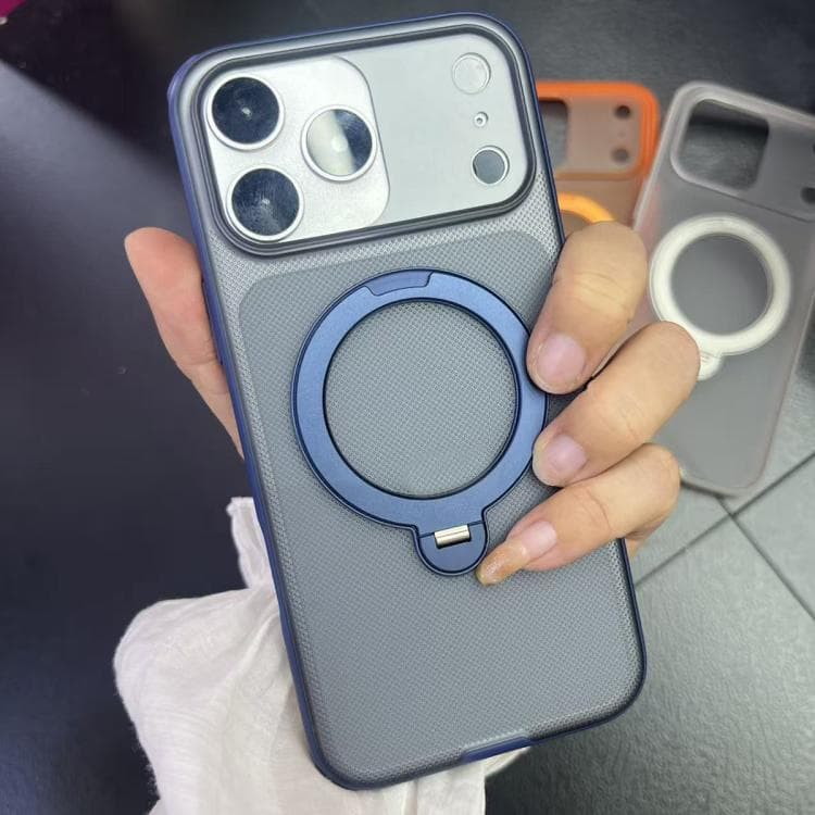 For iPhone 17 Pro Max Frosted Dot Texture 360 Degree Rotation Holder Magnetic Phone Case(Blue) - Immagine 1