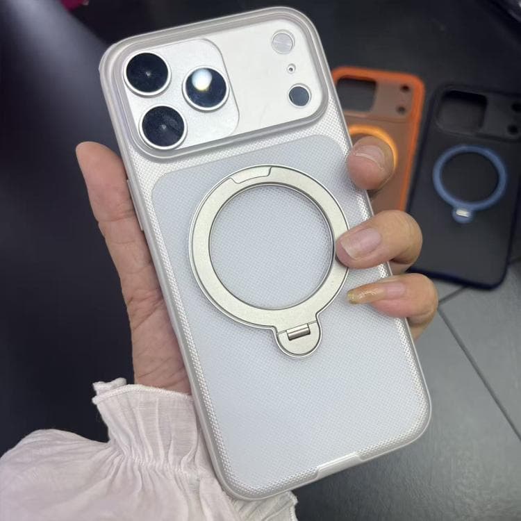 For iPhone 17 Pro Max Frosted Dot Texture 360 Degree Rotation Holder Magnetic Phone Case(Gray) - Immagine 1