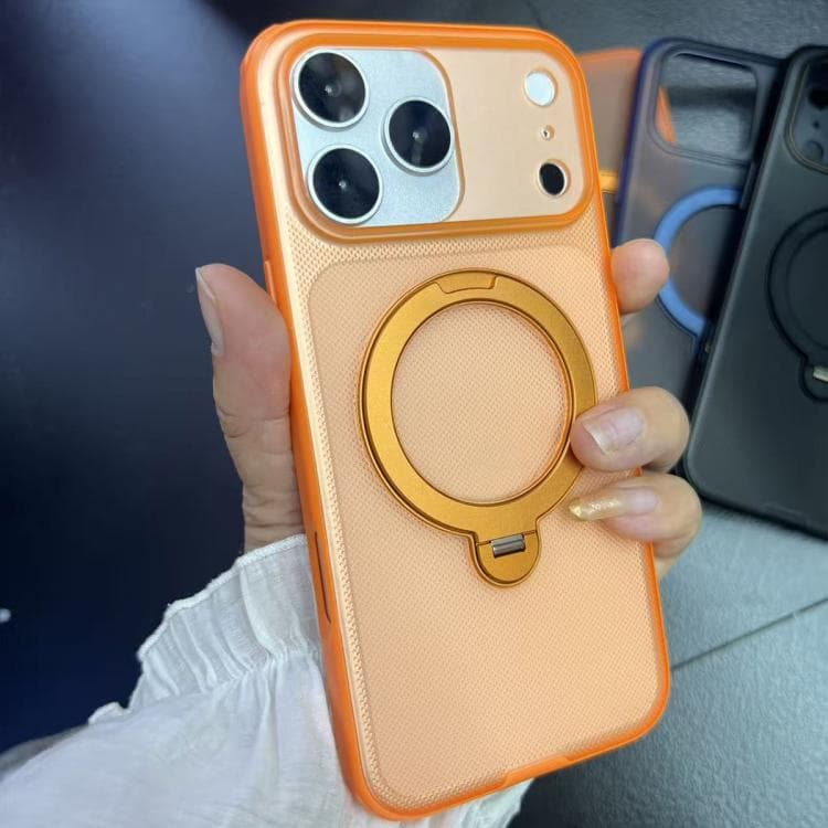 For iPhone 17 Pro Max Frosted Dot Texture 360 Degree Rotation Holder Magnetic Phone Case(Orange) - Immagine 1