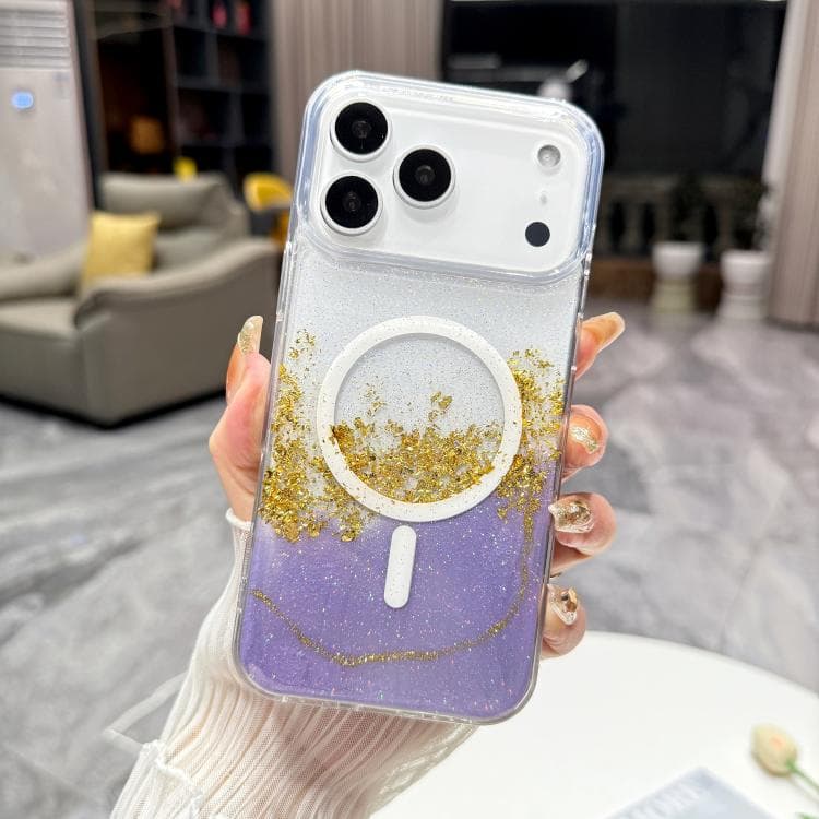 For iPhone 17 Pro Max Gilding MagSafe Hybrid Clear TPU Phone Case(Purple) - Immagine 1