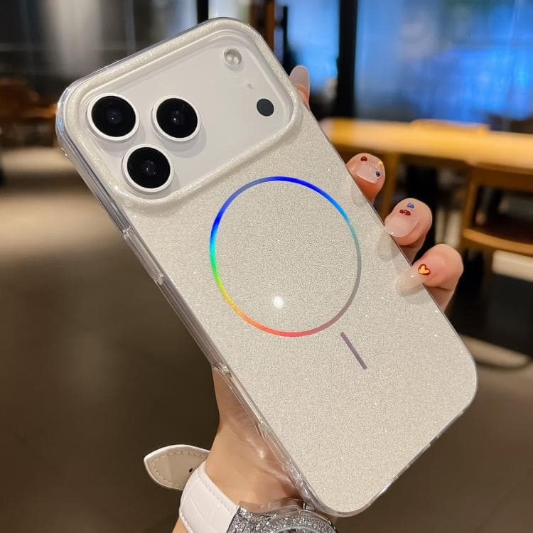 For iPhone 17 Pro Max Glitter Powder Plating MagSafe IMD Full Coverage Phone Case(White) - Immagine 1