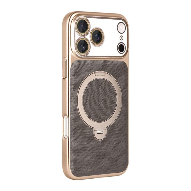 For iPhone 17 Pro Max Gold Shield Magnetic Holder Lens Film Phone Case(Grey) - Immagine 1