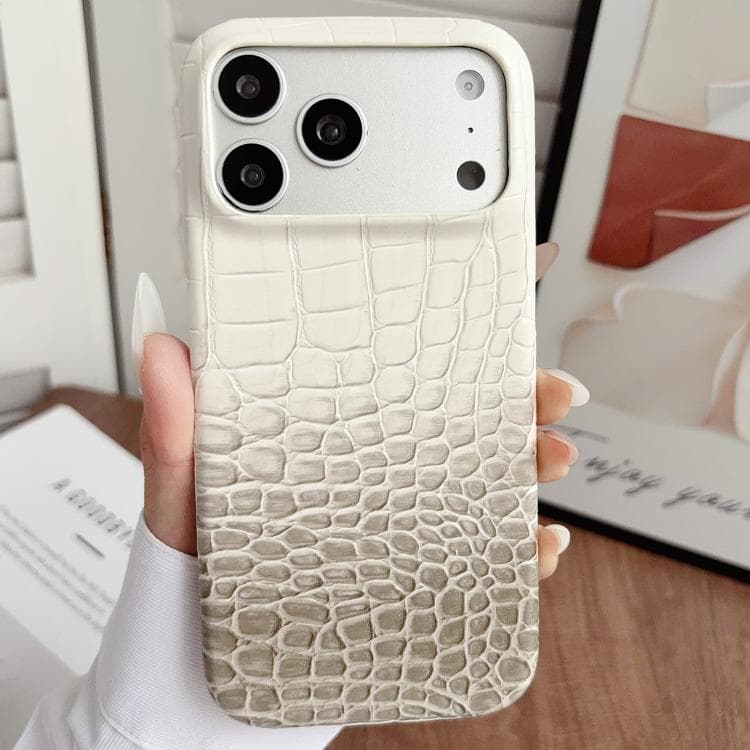 For iPhone 17 Pro Max Gradient Crocodile Texture PU Hybrid PC Phone Case(Top to Bottom Light Grey White) - Immagine 1
