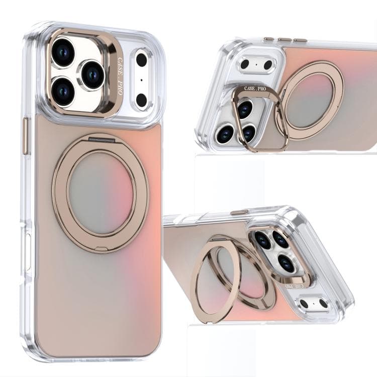 For iPhone 17 Pro Max Gradient Discolor Rotating Holder Lens Kickstand Magsafe Phone Case(Desert Gold) - Immagine 1