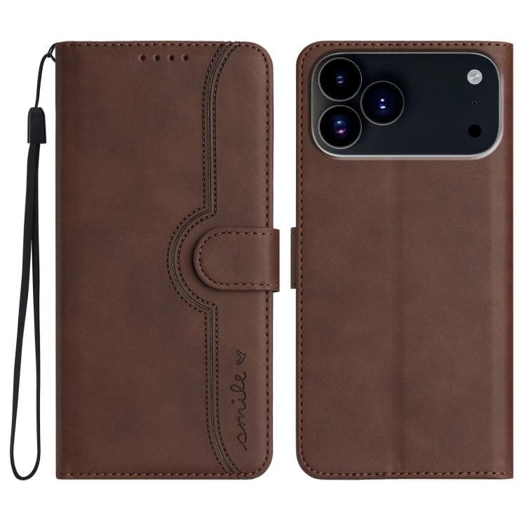 For iPhone 17 Pro Max Heart Pattern Skin Feel Leather Phone Case(Brown) - Immagine 1