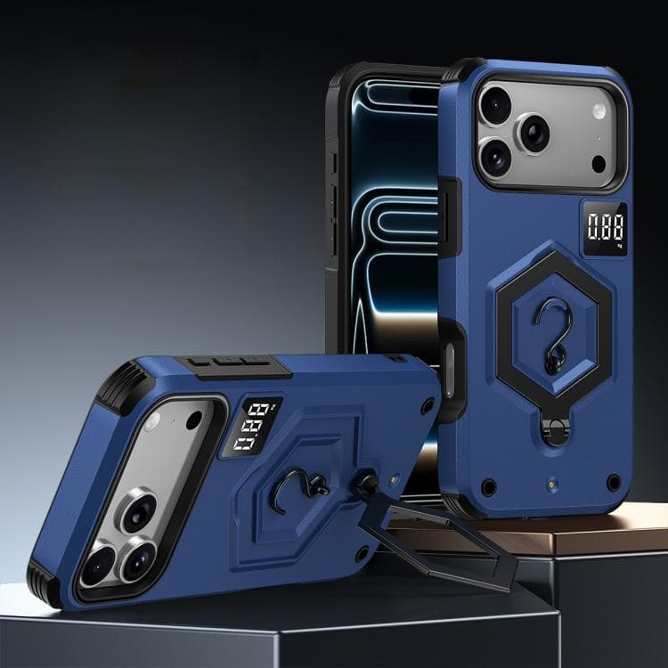 For iPhone 17 Pro Max Hexagon Armor Magnetic Holder Weighing Scale Phone Case(Blue) - Immagine 1