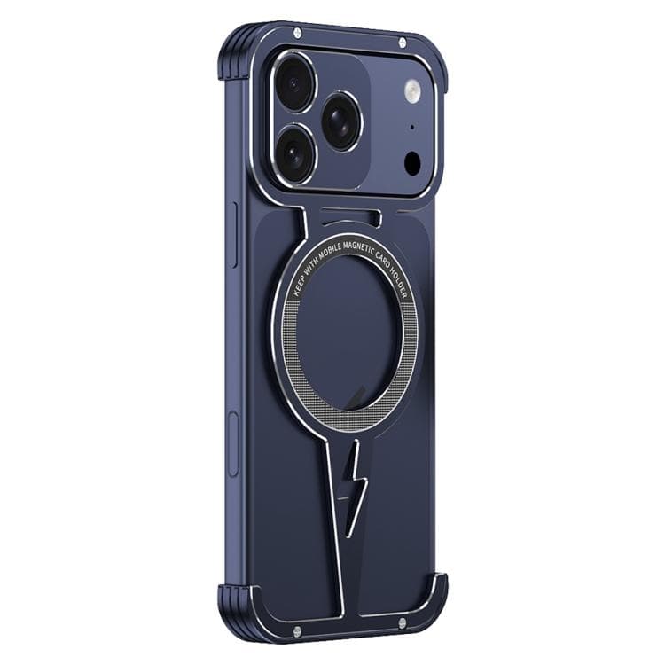 For iPhone 17 Pro Max Hollow Borderless Magnetic MagSafe Aluminum Alloy Phone Case(Blue Silver) - Immagine 1