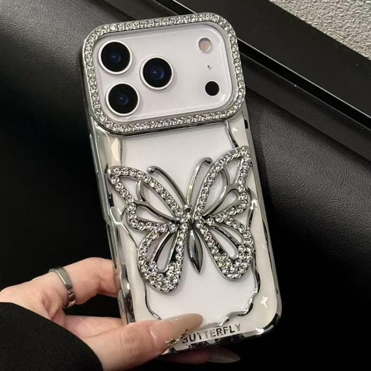 For iPhone 17 Pro Max Hollow Butterfly Electroplating TPU Phone Case(Silver) - Immagine 1