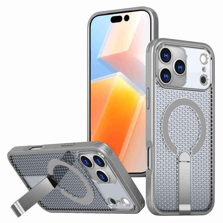 For iPhone 17 Pro Max Honeycomb Cooling MagSafe Holder Phone Case(Titanium Grey) - Immagine 1
