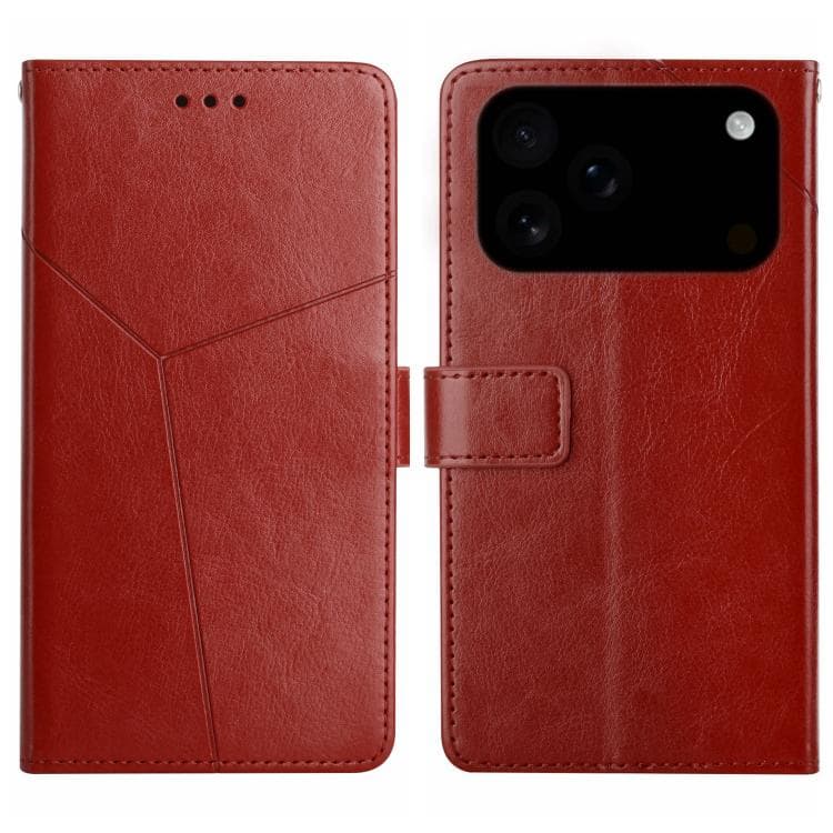 Custodia in pelle flip con motivo a Y HT01 per iPhone 17 Pro Max (Marrone) - Immagine 1