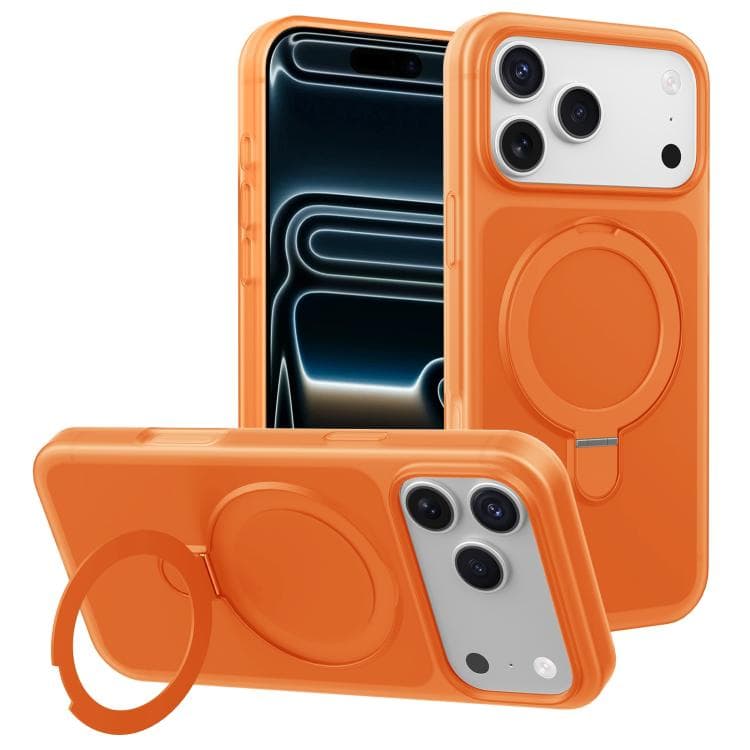 For iPhone 17 Pro Max Ice Cream Skin Feel Magnetic Pivot Holder Phone Case(Orange) - Immagine 1