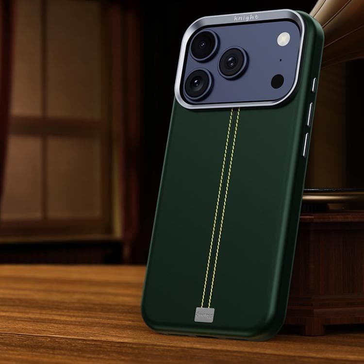 For iPhone 17 Pro Max Jazz Series Retro Vegan Leather Textured Metal Frame Magnetic Phone Case(Green) - Immagine 1