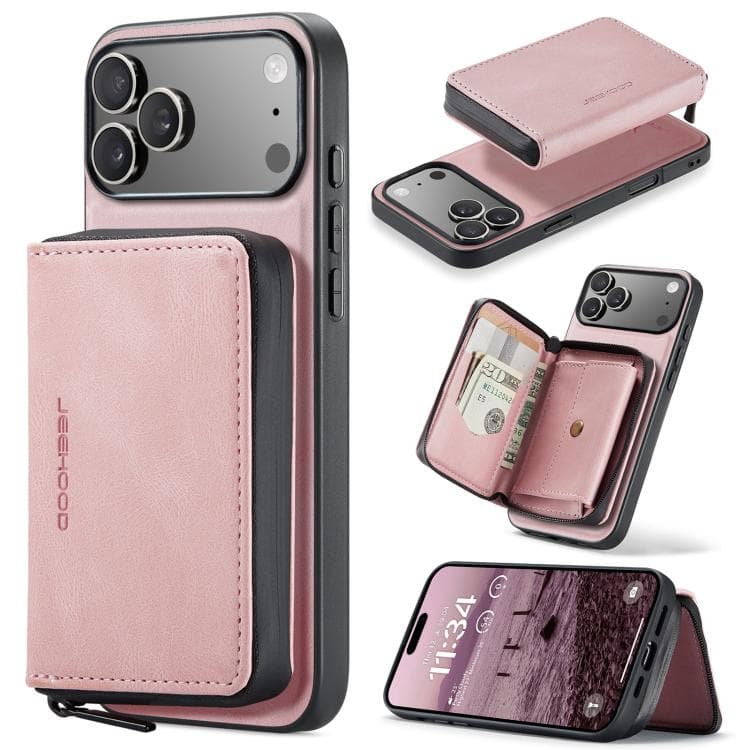 For iPhone 17 Pro Max JEEHOOD J02 Magnetic Zipper Horizontal Flip Leather Phone Case(Pink) - Immagine 1
