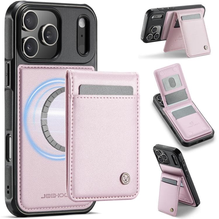 For iPhone 17 Pro Max JEEHOOD J06 British Style RFID MagSafe Card Bag PU Phone Case(Pink) - Immagine 1