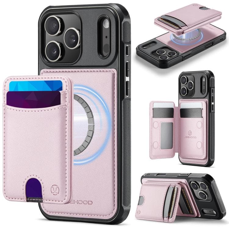 For iPhone 17 Pro Max JEEHOOD J10 Flip Card Bag MagSafe Split RFID Leather Phone Case(Pink) - Immagine 1