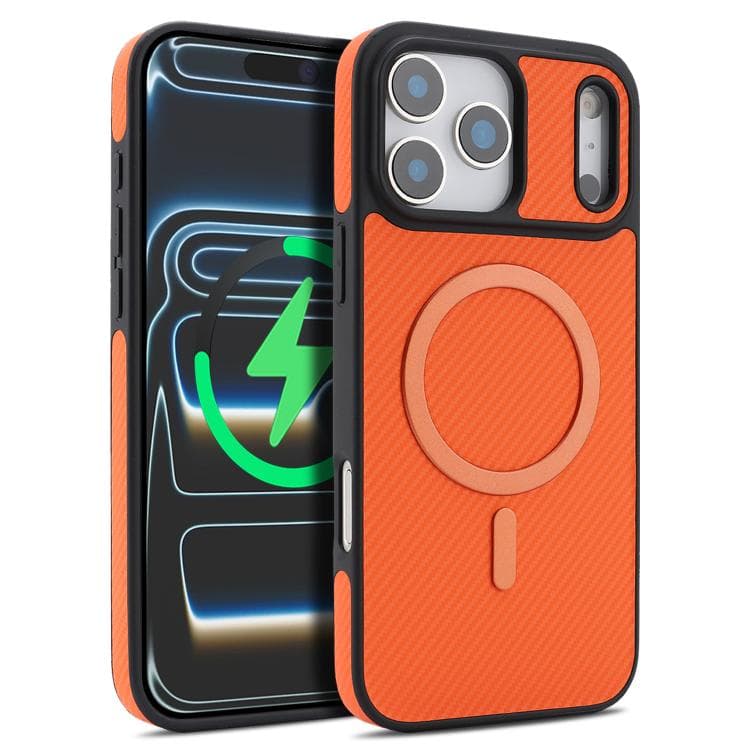 For iPhone 17 Pro Max Kalebol Carbon Fiber MagSafe Phone Case(Orange) - Immagine 1