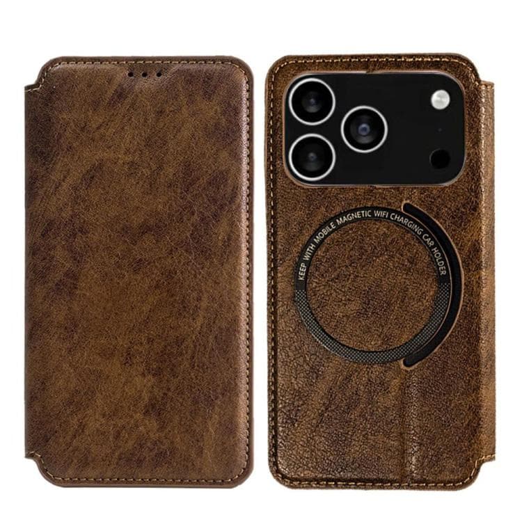 For iPhone 17 Pro Max Kalebol Flip Card Slot MagSafe Leather Phone Case(Brown) - Immagine 1