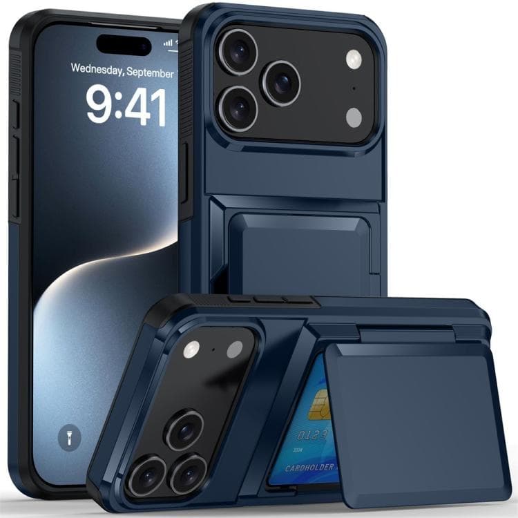 For iPhone 17 Pro Max Kalebol Flip Card Wallet Holder Shockproof Phone Case(Blue) - Immagine 1
