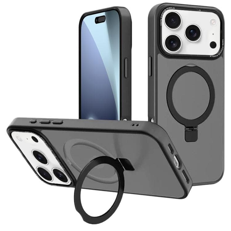 For iPhone 17 Pro Max Kalebol Metal Lens Frame MagSafe Holder Frosted PC Phone Case(Black) - Immagine 1