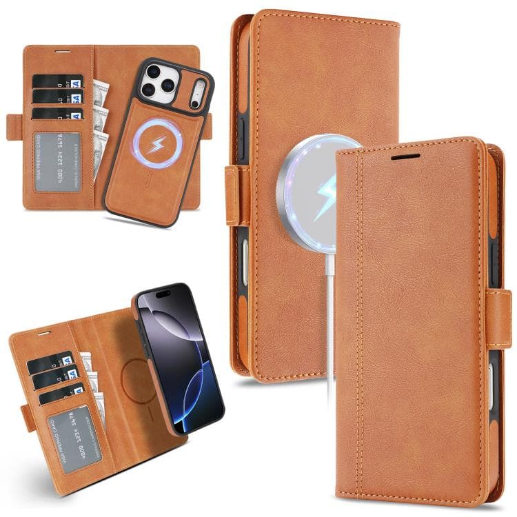 For iPhone 17 Pro Max Kalebol Strong Magnetic MagSafe Ring 2 In 1 Split Leather Phone Case(Brown) - Immagine 1