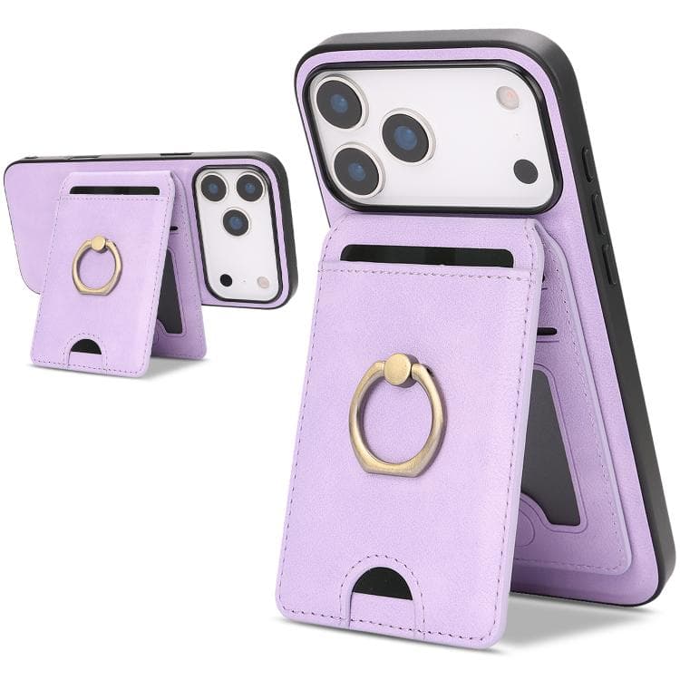 For iPhone 17 Pro Max Kalebol Strong MagSafe Ring Magnetic Card Bag Holder Leather Phone Case(Purple) - Immagine 1