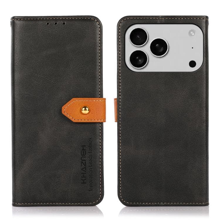 For iPhone 17 Pro Max KHAZNEH Dual-color Cowhide Texture Flip Leather Phone Case(Black)