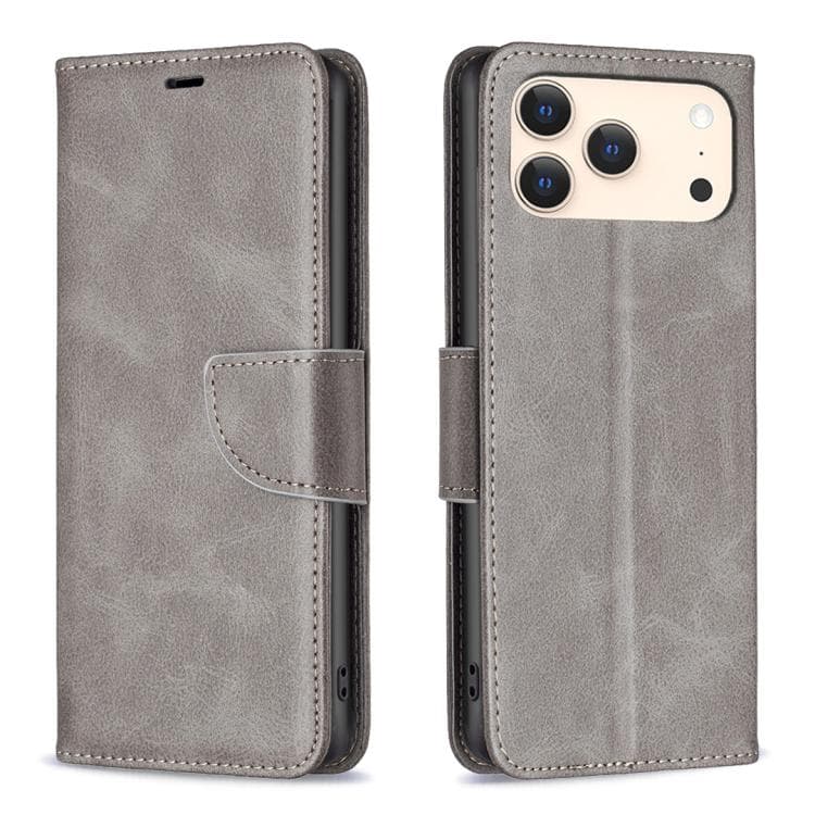Custodia in pelle con texture agnello e colore puro per iPhone 17 Pro Max (Grigio) - Immagine 1