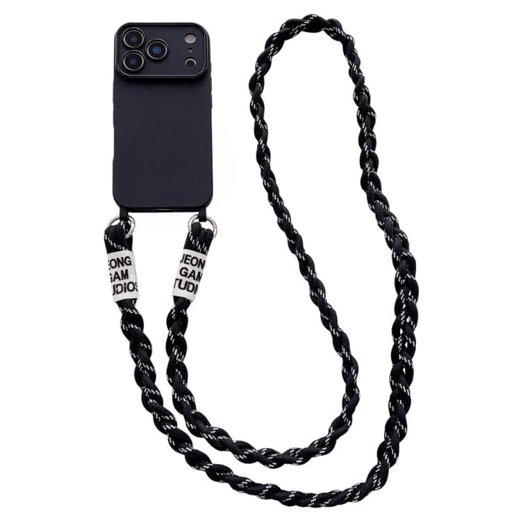 For iPhone 17 Pro Max Large Camera Window Integrated Lanyard Holes Phone Case with Crossbody Braided Strap(Black) - Immagine 1