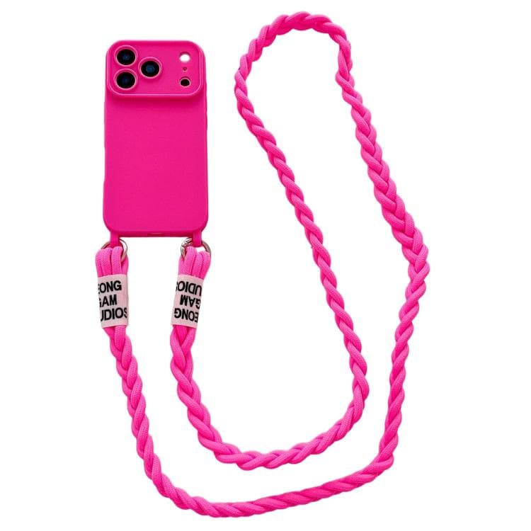 For iPhone 17 Pro Max Large Camera Window Integrated Lanyard Holes Phone Case with Crossbody Braided Strap(Rose Red) - Immagine 1