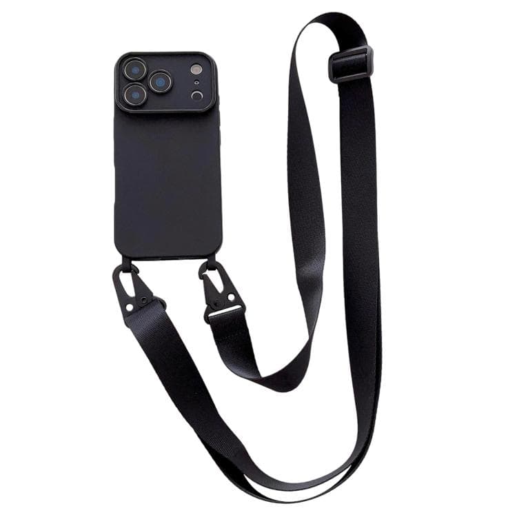 For iPhone 17 Pro Max Large Camera Window Integrated Lanyard Holes Phone Case with Crossbody Wide Strap(Black) - Immagine 1