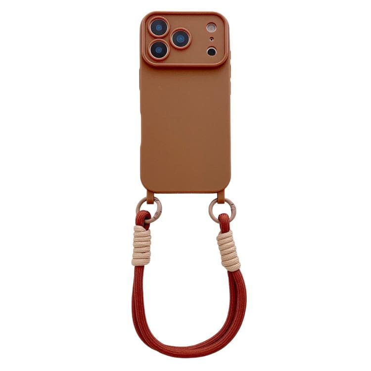 For iPhone 17 Pro Max Large Camera Window Integrated Lanyard Holes Phone Case with Hand Strap(Brown) - Immagine 1