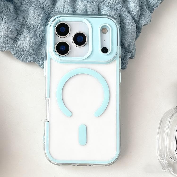 For iPhone 17 Pro Max Large Hole Camera Macaron Transparency MagSafe Phone Case(Light Blue) - Immagine 1