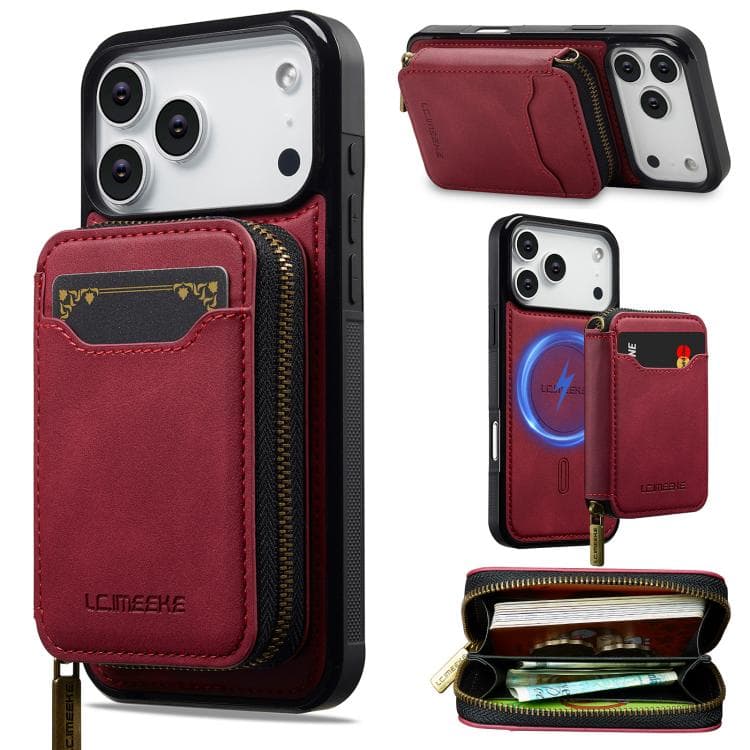 For iPhone 17 Pro Max LC.IMEEKE L6 Series Zipper Card Bag MagSafe Magnetic Phone Case(Red) - Immagine 1