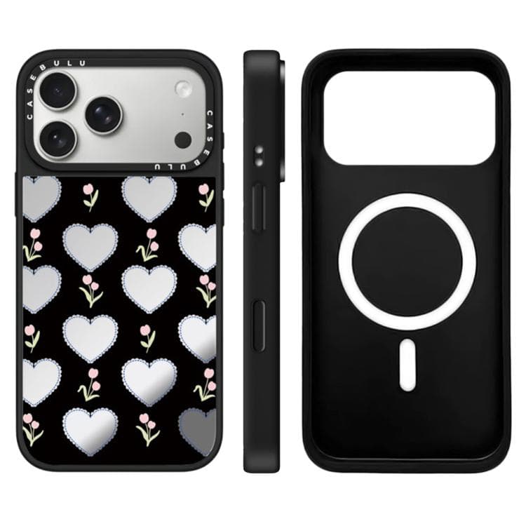 For iPhone 17 Pro Max Leopard Cherry Series Pattern Camera Control Button Mirror Magnetic Phone Case(Hearts Flower) - Immagine 1