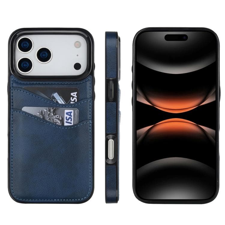 For iPhone 17 Pro Max Litchi Leather Skin Card Slots Phone Case(Blue) - Immagine 1
