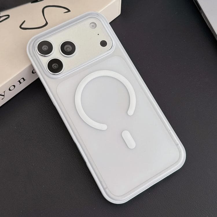 For iPhone 17 Pro Max Magnetic TPU Hybrid Side Vegan Leather Texture Phone Case with AI Camera Button(White) - Immagine 1