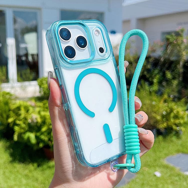 For iPhone 17 Pro Max MagSafe Magnetic Clear Phone Case with Wrist Strap(Blue) - Immagine 1