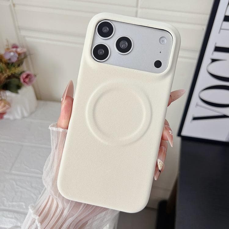 For iPhone 17 Pro Max Matte Velvet Finish PC + Vegan Leather Magnetic Phone Case(White) - Immagine 1