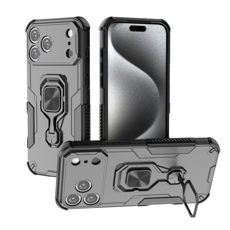 For iPhone 17 Pro Max Metal Kickstand TPU Hybrid PC Phone Case(Black) - Immagine 1